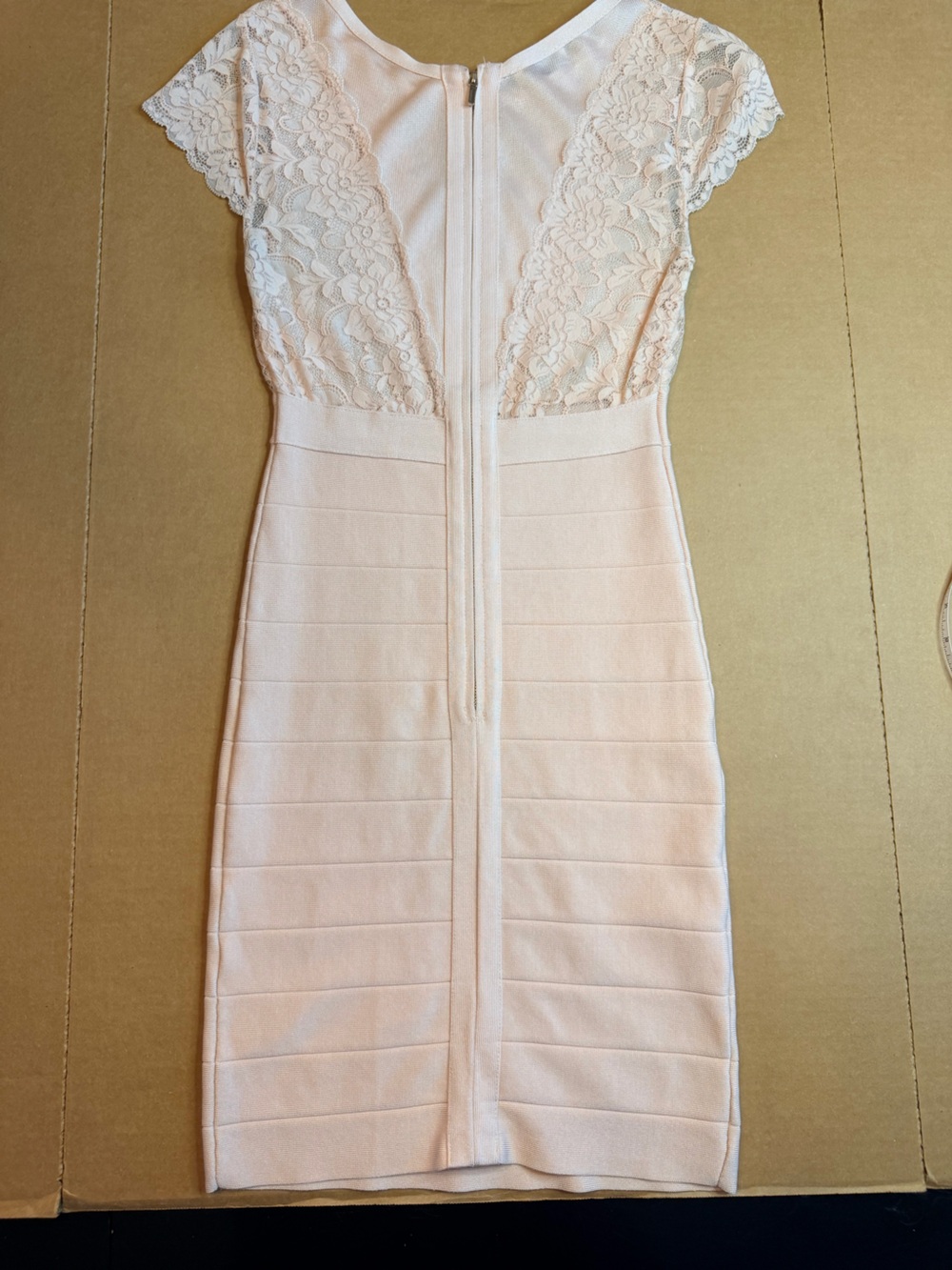Bebe Blush Pink Lace-Top Midi Bodycon Dress - Picture 6 of 6
